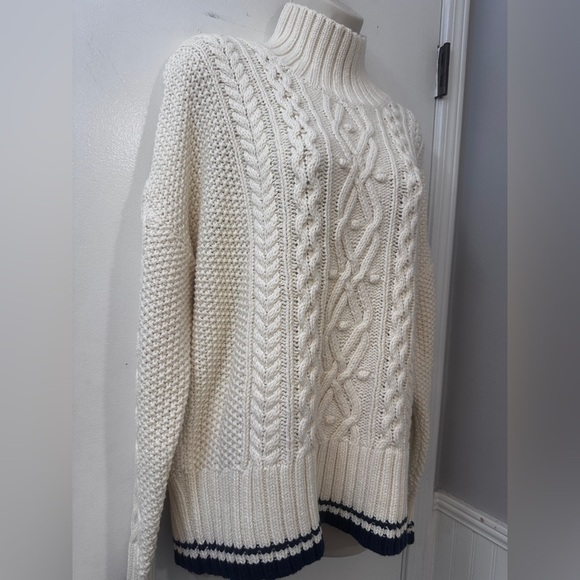 Vineyard Vines M Women’s Tipped Fisherman Mock Neck Sweater Cream Cable Knit - Picture 4 of 12